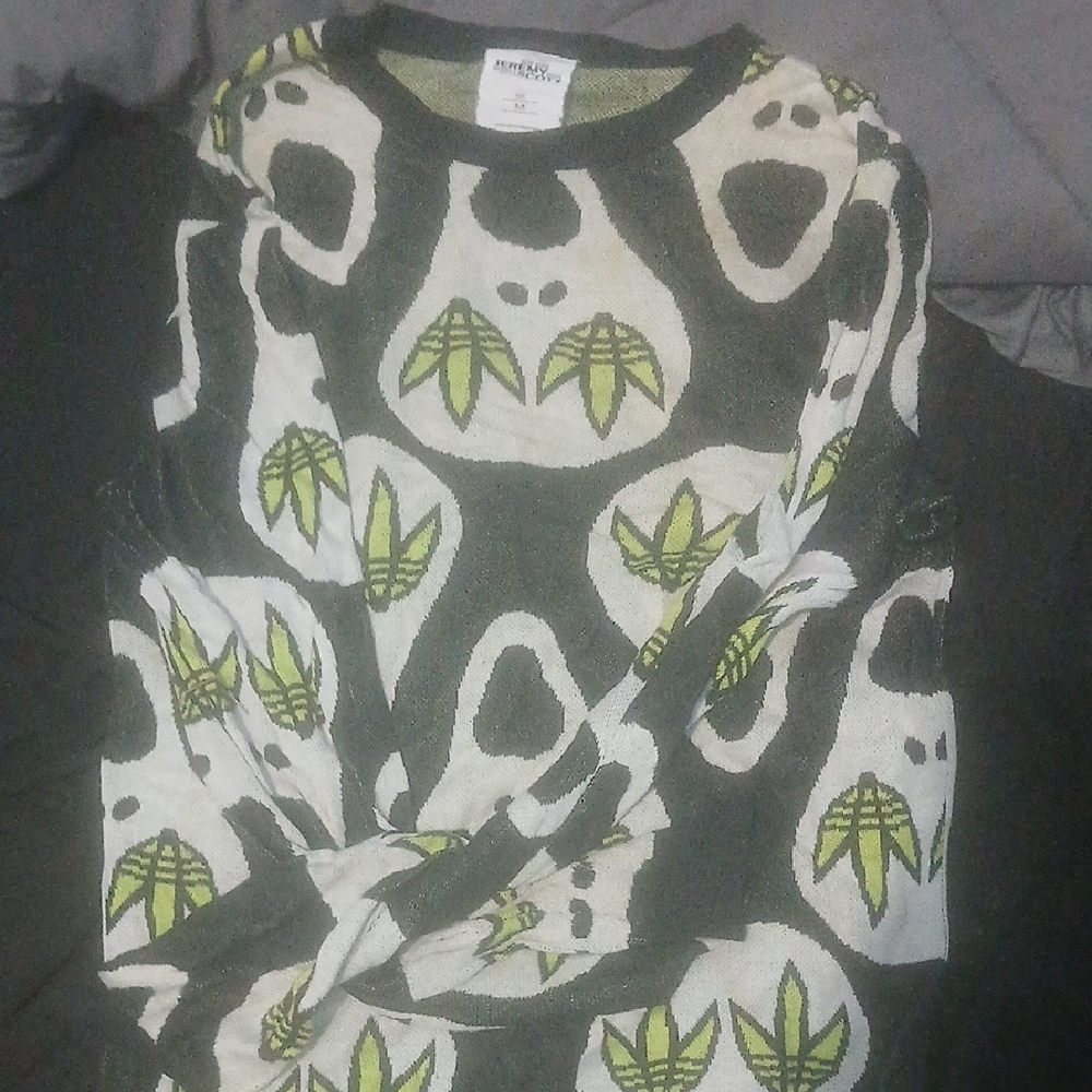 Jeremy Scott Black and Green Ghost Print Sweater